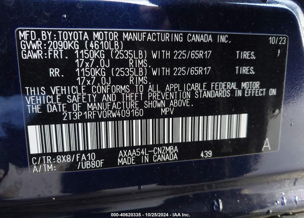 2024 TOYOTA RAV4 XLE VIN: 2T3P1RFV0RW409160