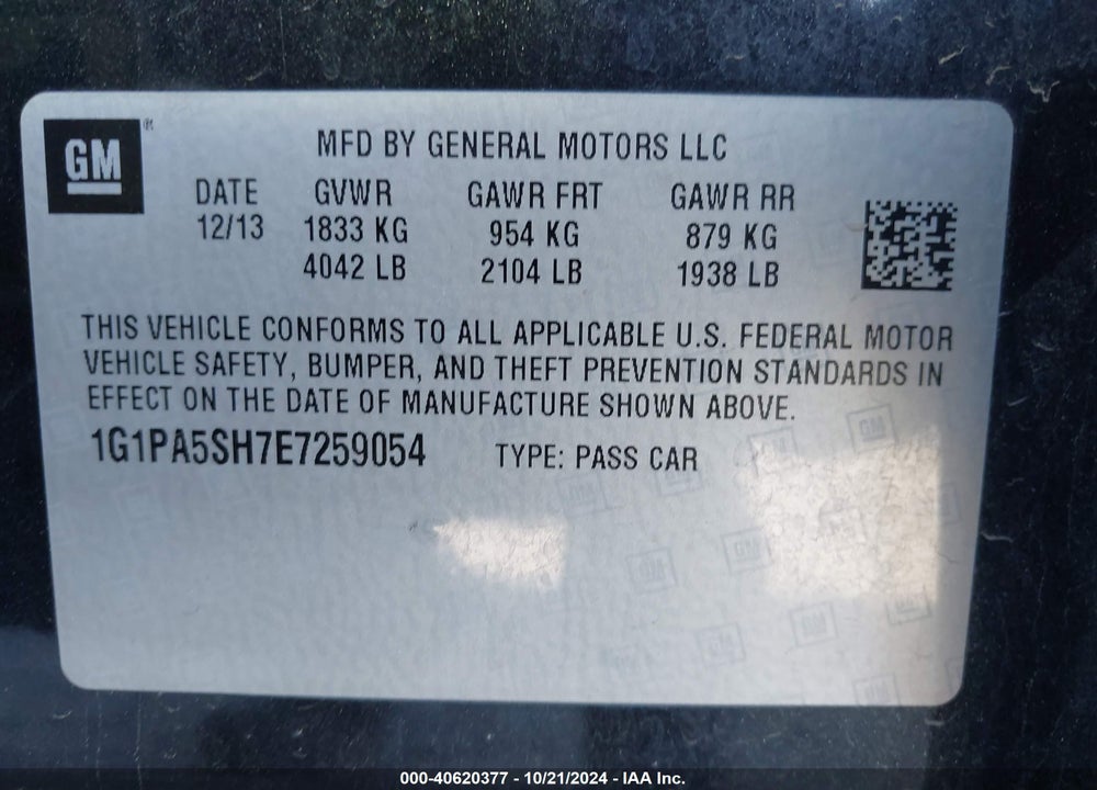 2014 CHEVROLET CRUZE LS AUTO VIN: 1G1PA5SH7E7259054