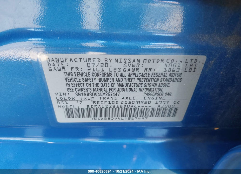 2020 NISSAN SENTRA SR XTRONIC CVT VIN: 3N1AB8DV4LY267447