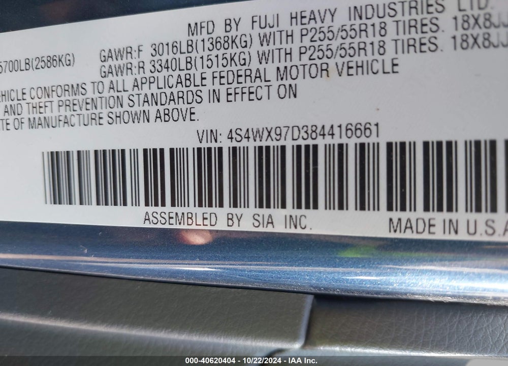 2008 SUBARU TRIBECA LIMITED 7-PASSENGER VIN: 4S4WX97D384416661