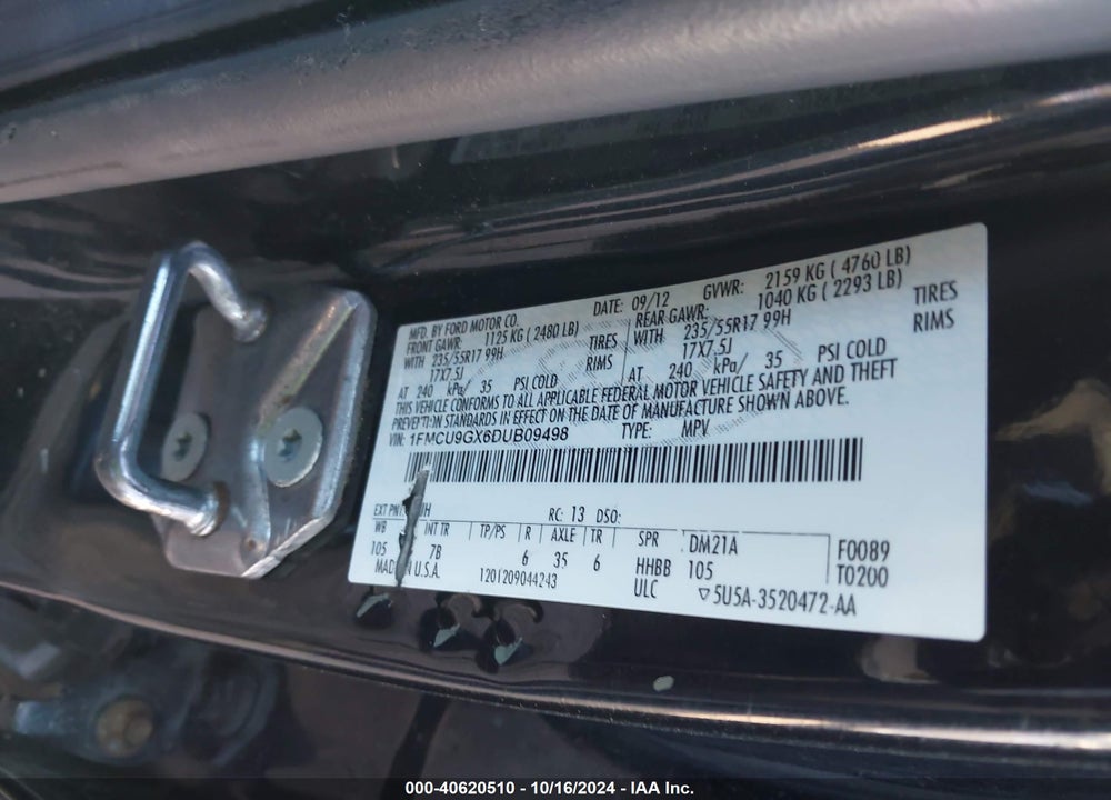 2013 FORD ESCAPE SE VIN: 1FMCU9GX6DUB09498
