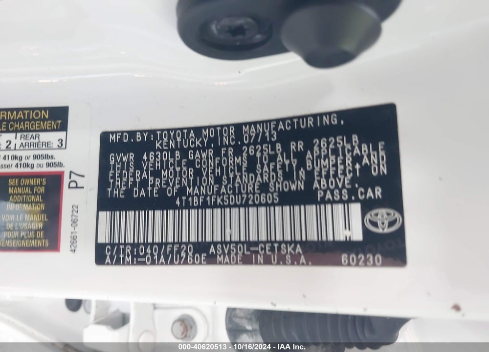 2013 TOYOTA CAMRY SE VIN: 4T1BF1FK5DU720605