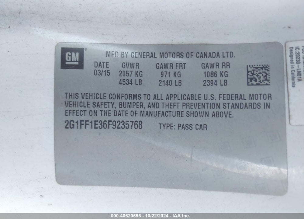 2015 CHEVROLET CAMARO VIN: 2G1FF1E36F9235768