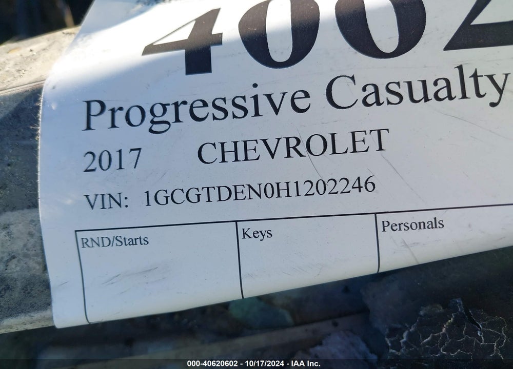 2017 CHEVROLET COLORADO VIN: 1GCGTDEN0H1202246