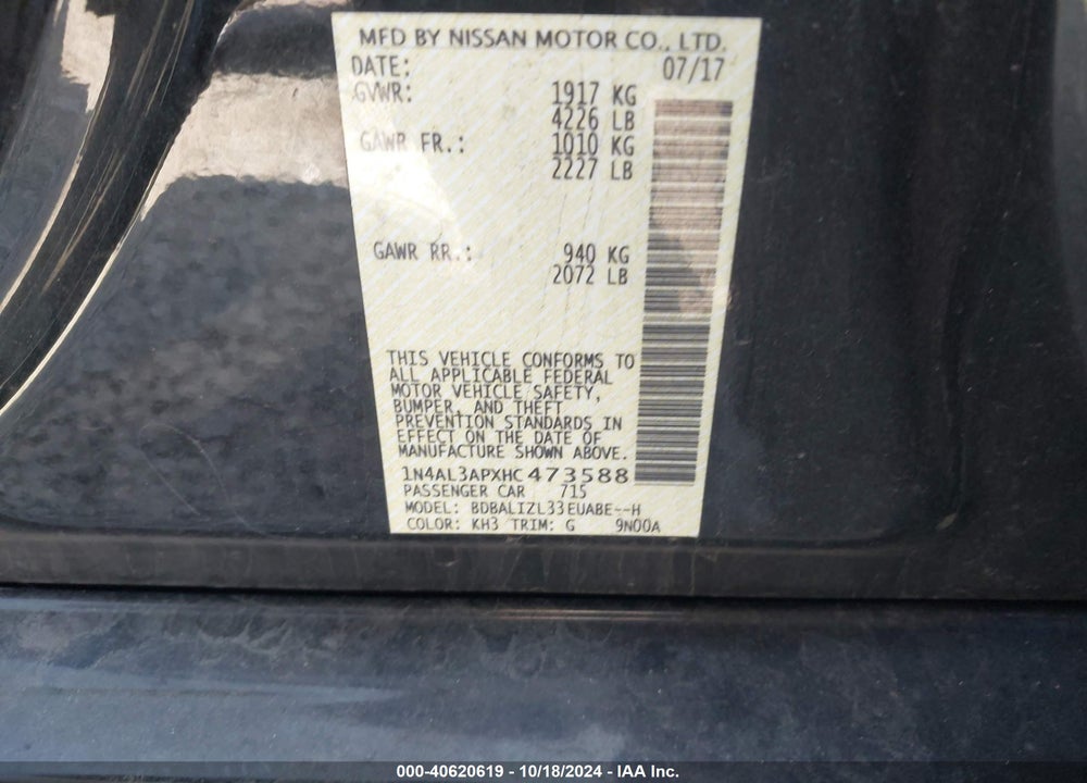 2017 NISSAN ALTIMA 2.5 SV VIN: 1N4AL3APXHC473588