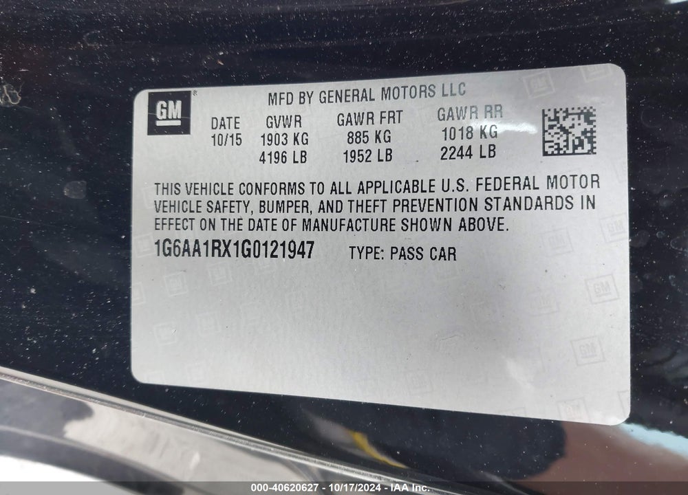 2016 CADILLAC ATS STANDARD VIN: 1G6AA1RX1G0121947