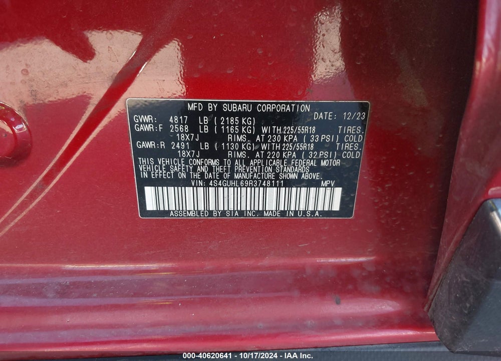 2024 SUBARU CROSSTREK LIMITED VIN: 4S4GUHL69R3748111