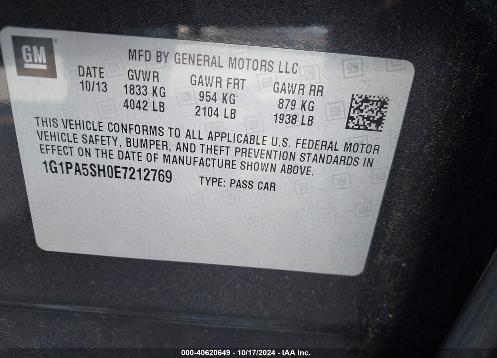 2014 CHEVROLET CRUZE LS AUTO VIN: 1G1PA5SH0E7212769