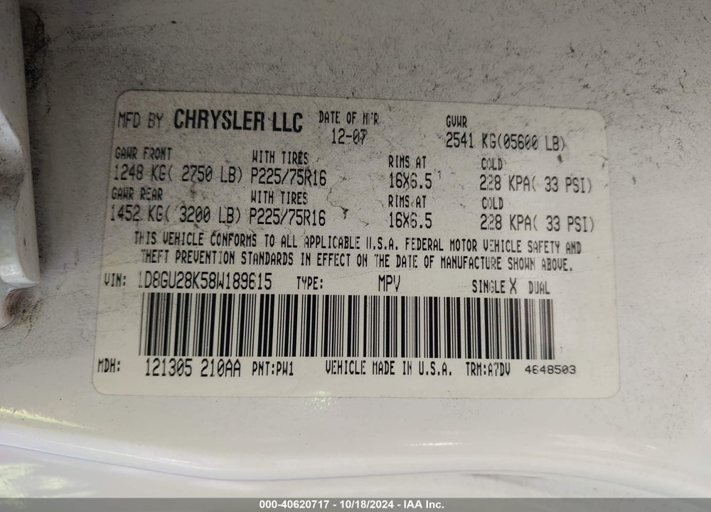 2008 DODGE NITRO SXT VIN: 1D8GU28K58W189615