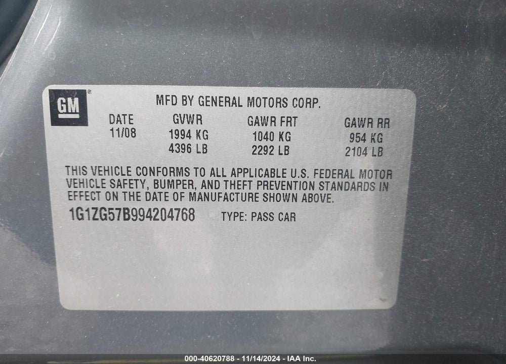 2009 CHEVROLET MALIBU LS VIN: 1G1ZG57B994204768