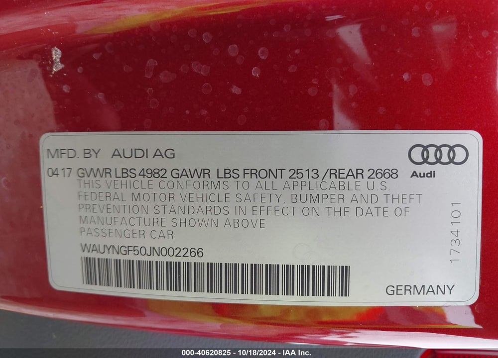 2018 AUDI A5 2.0T PREMIUM VIN: WAUYNGF50JN002266