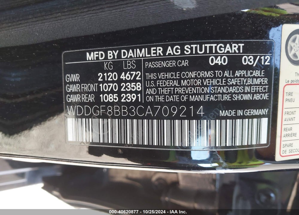 2012 MERCEDES-BENZ C 300 LUXURY 4MATIC/SPORT 4MATIC VIN: WDDGF8BB3CA709214