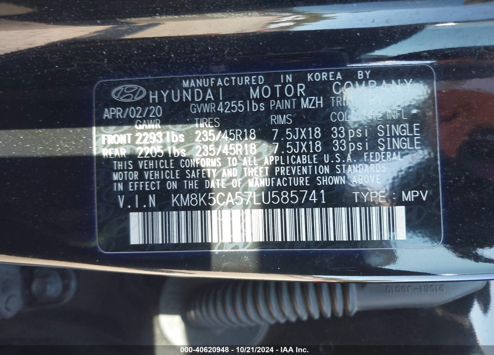 2020 HYUNDAI KONA ULTIMATE VIN: KM8K5CA57LU585741