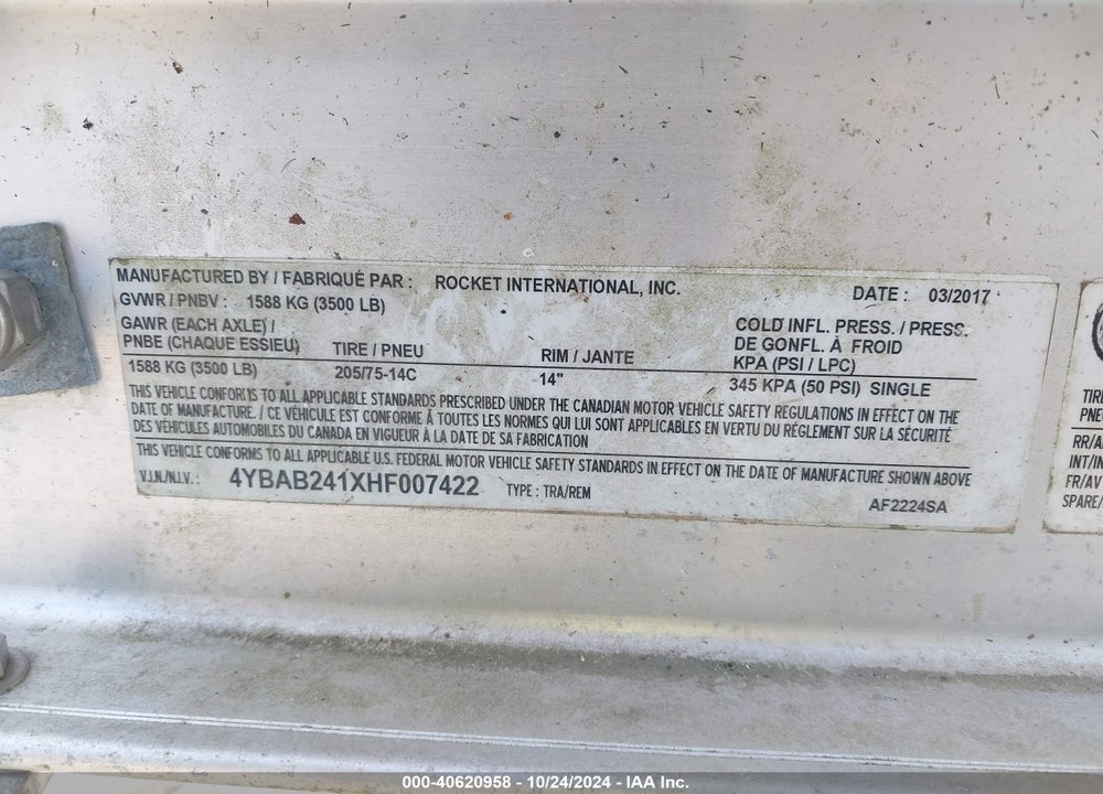 2017 PANGA BOAT VIN: PAN25214A717
