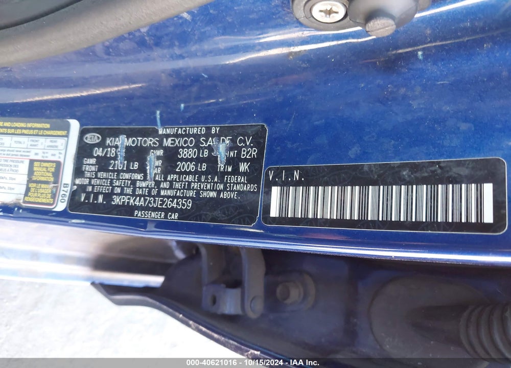 2018 KIA FORTE VIN: 3KPFK4A73JE264359