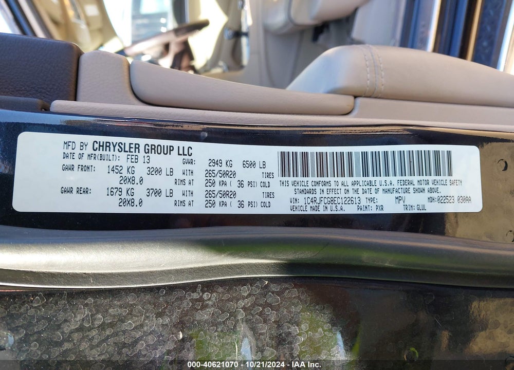 2014 JEEP GRAND CHEROKEE OVERLAND VIN: 1C4RJFCG8EC122613