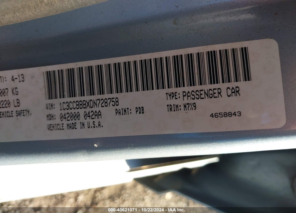 2013 CHRYSLER 200 TOURING VIN: 1C3CCBBBXDN728758