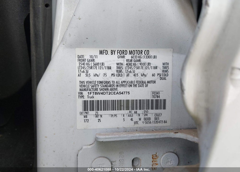 2012 FORD F-450 XLT VIN: 1FT8W4DT2CEA54775