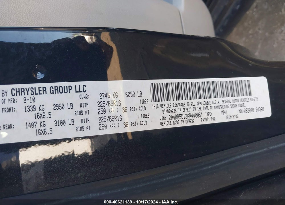 2010 CHRYSLER TOWN & COUNTRY TOURING VIN: 2A4RR5D12AR440851