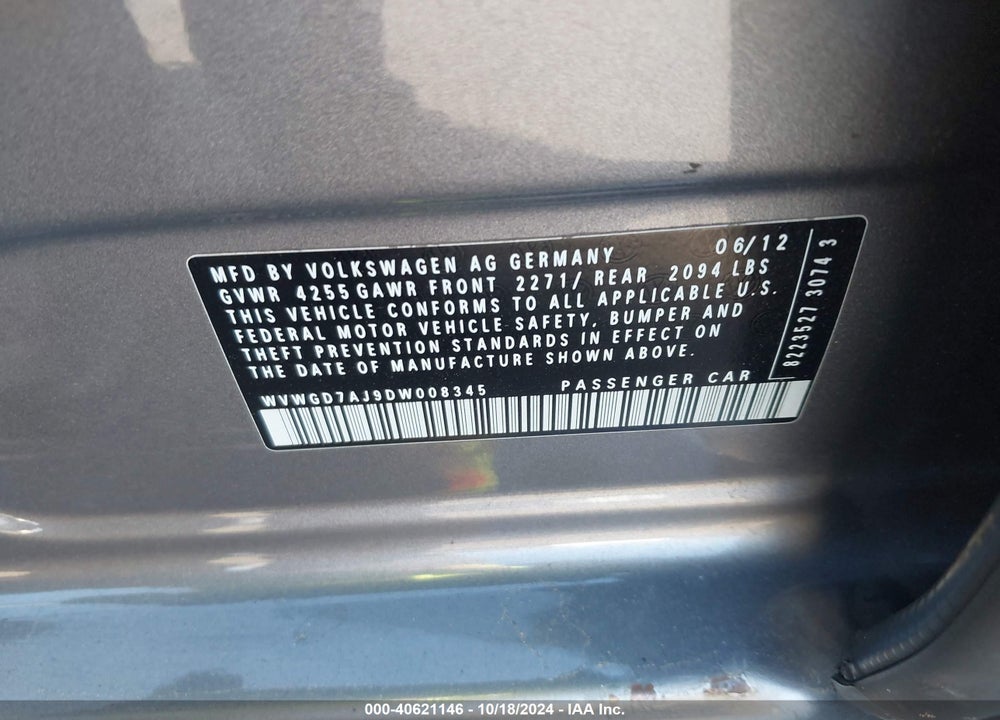 2013 VOLKSWAGEN GTI 4-DOOR VIN: WVWGD7AJ9DW008345