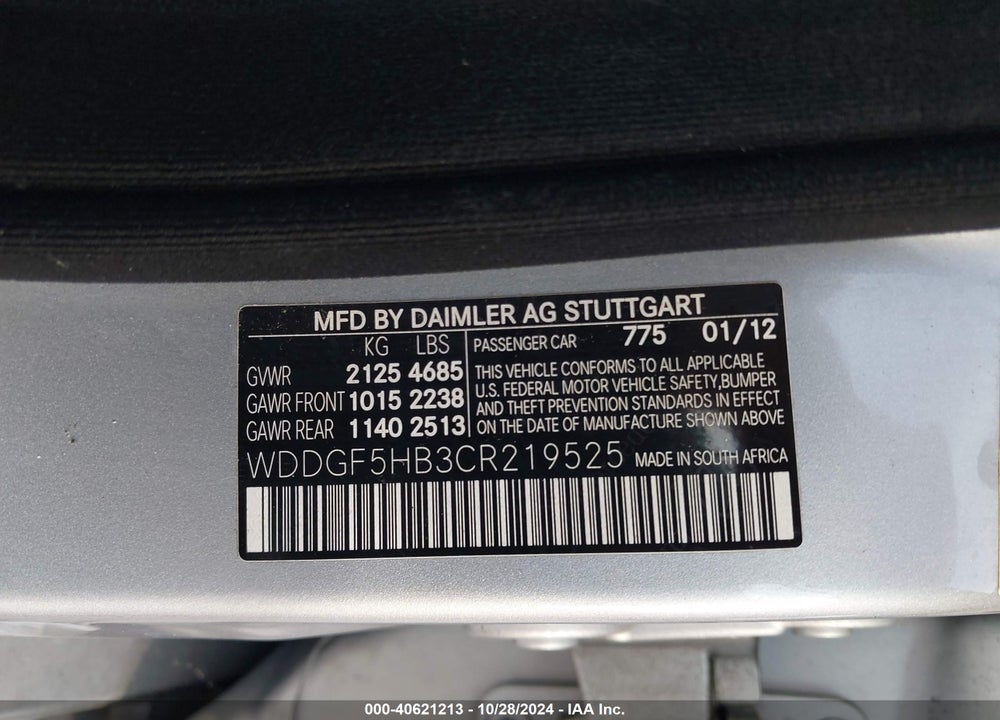 2012 MERCEDES-BENZ C 350 SPORT VIN: WDDGF5HB3CR219525
