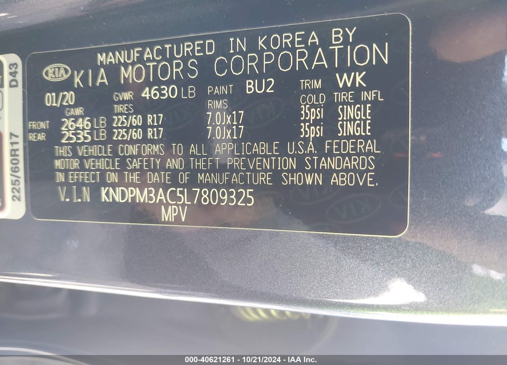 2020 KIA SPORTAGE LX VIN: KNDPM3AC5L7809325