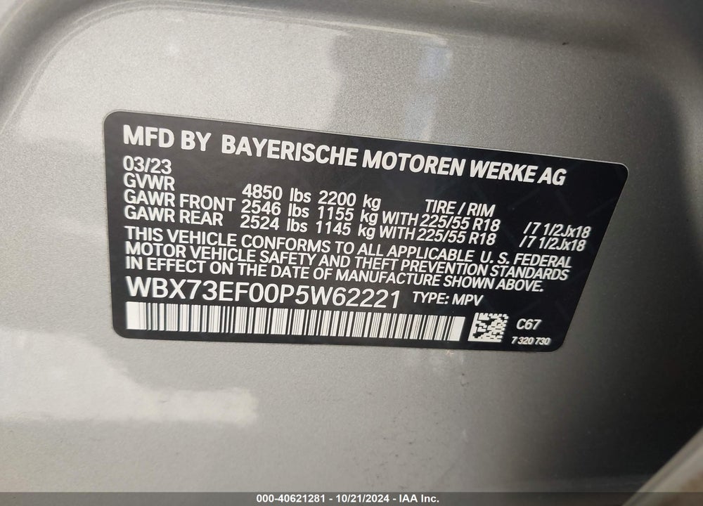 2023 BMW X1 XDRIVE28I VIN: WBX73EF00P5W62221