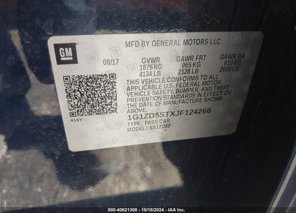 2018 CHEVROLET MALIBU LT VIN: 1G1ZD5STXJF124266