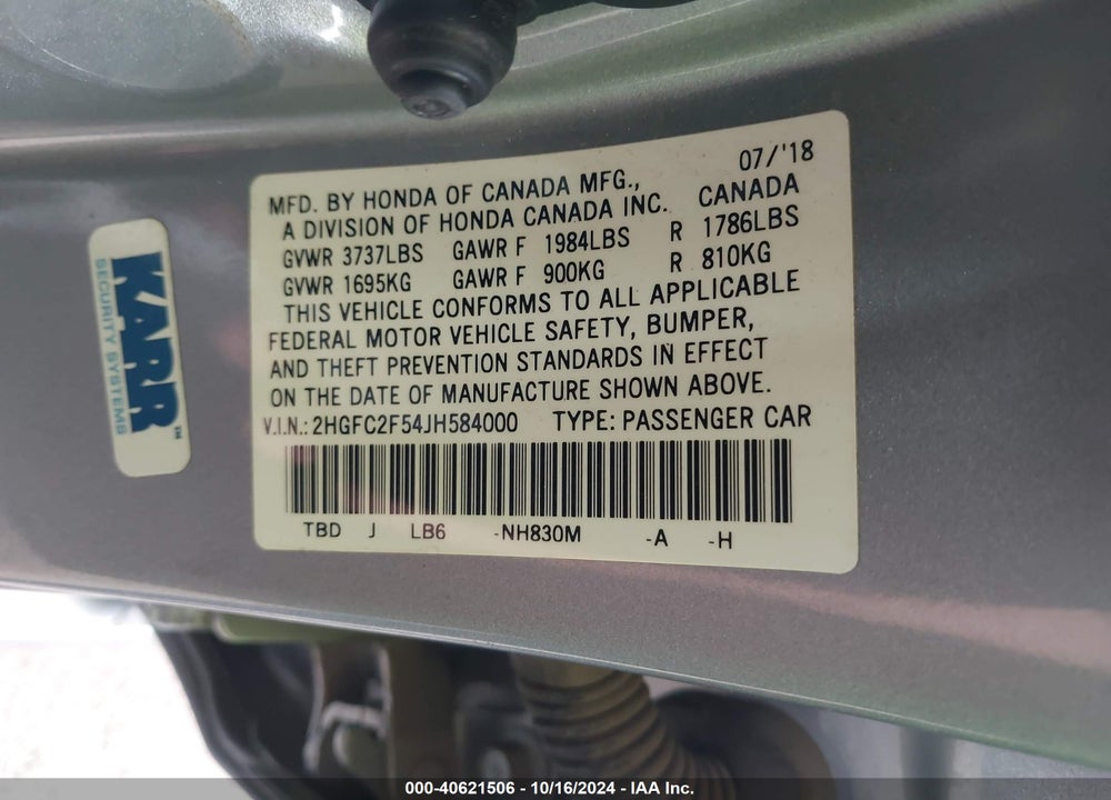 2018 HONDA CIVIC LX VIN: 2HGFC2F54JH584000