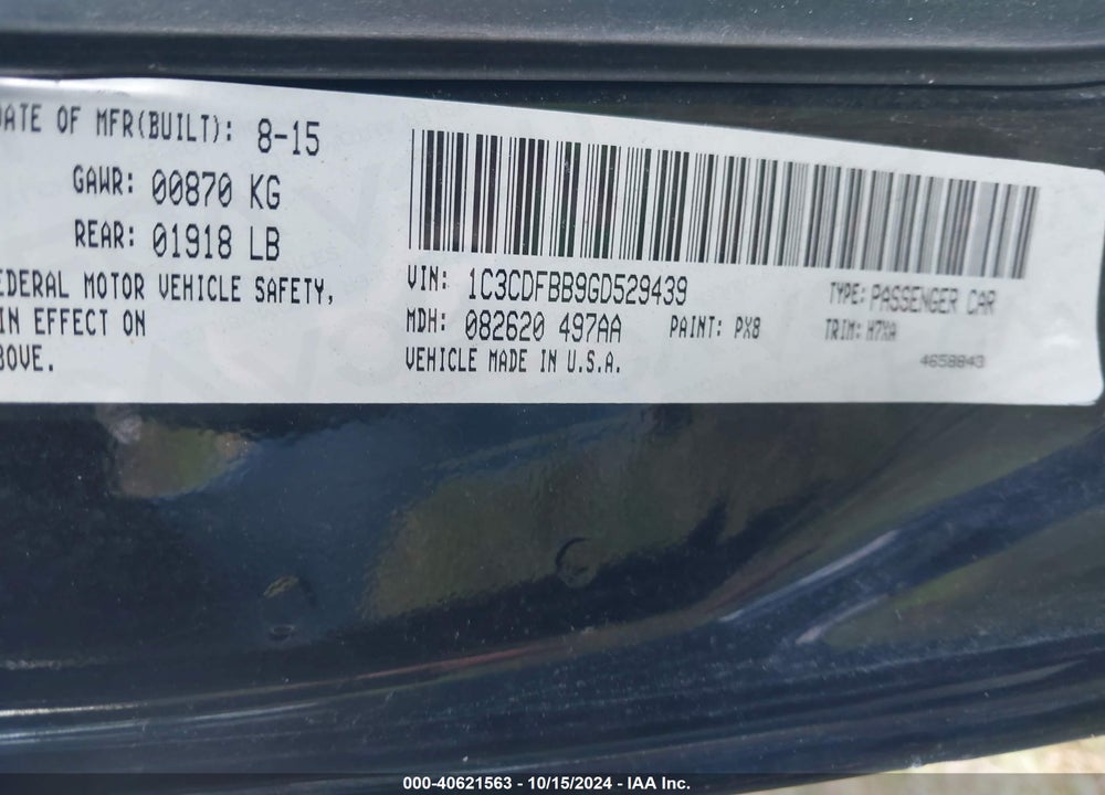2016 DODGE DART SXT VIN: 1C3CDFBB9GD529439