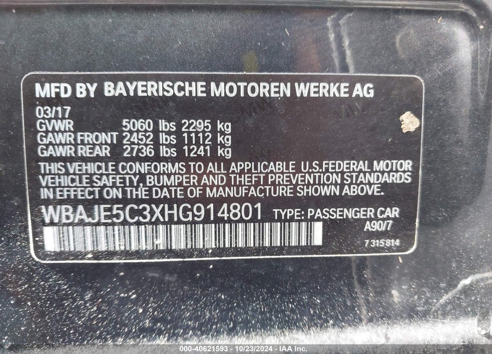 2017 BMW 540I VIN: WBAJE5C3XHG914801