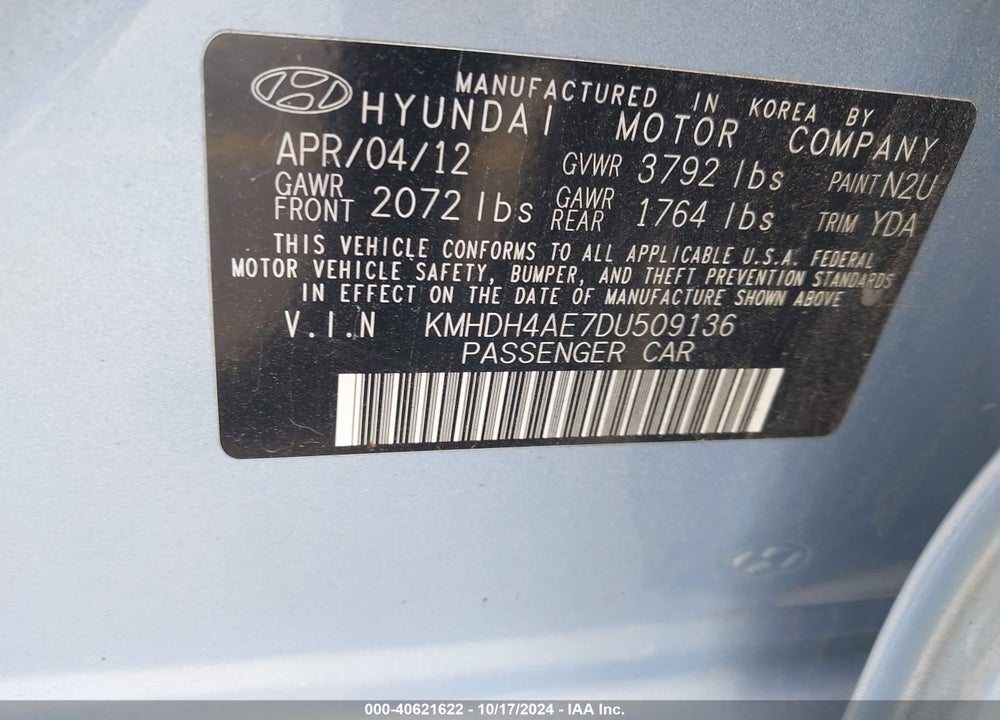 2013 HYUNDAI ELANTRA GLS VIN: KMHDH4AE7DU509136