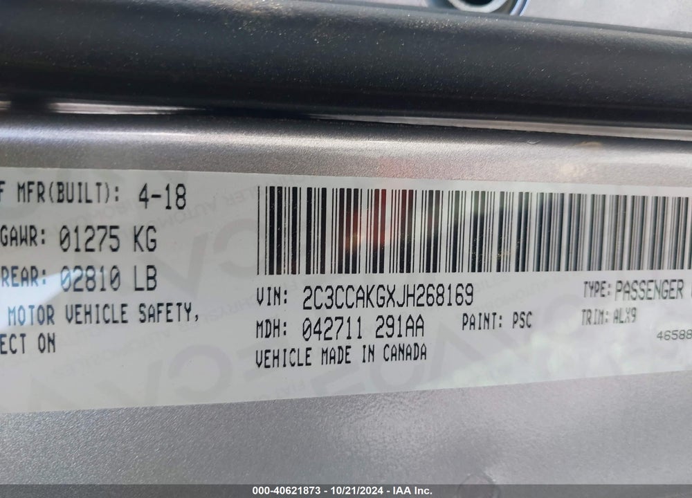 2018 CHRYSLER 300 LIMITED AWD VIN: 2C3CCAKGXJH268169
