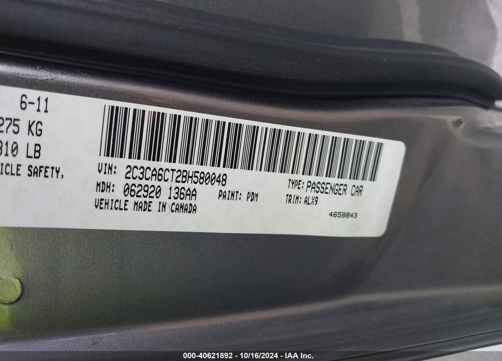 2011 CHRYSLER 300C VIN: 2C3CA6CT2BH580048