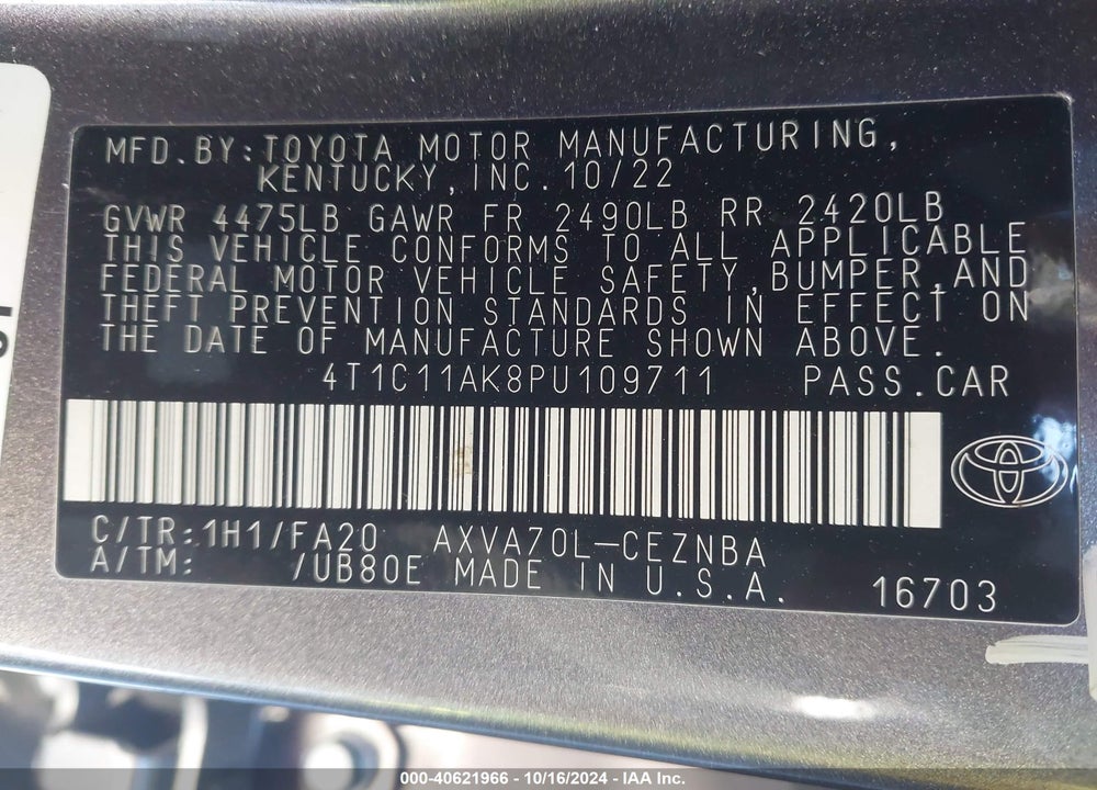 2023 TOYOTA CAMRY LE VIN: 4T1C11AK8PU109711