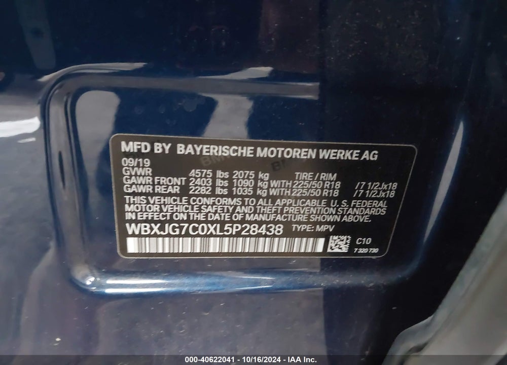 2020 BMW X1 SDRIVE28I VIN: WBXJG7C0XL5P28438