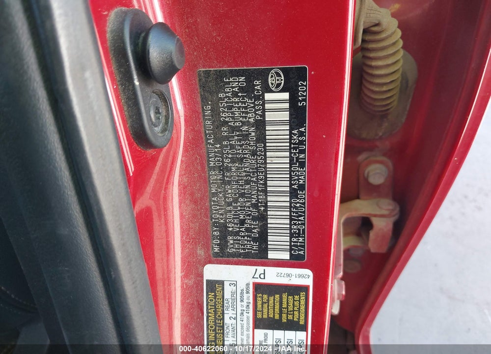 2014 TOYOTA CAMRY SE VIN: 4T1BF1FK9EU795230
