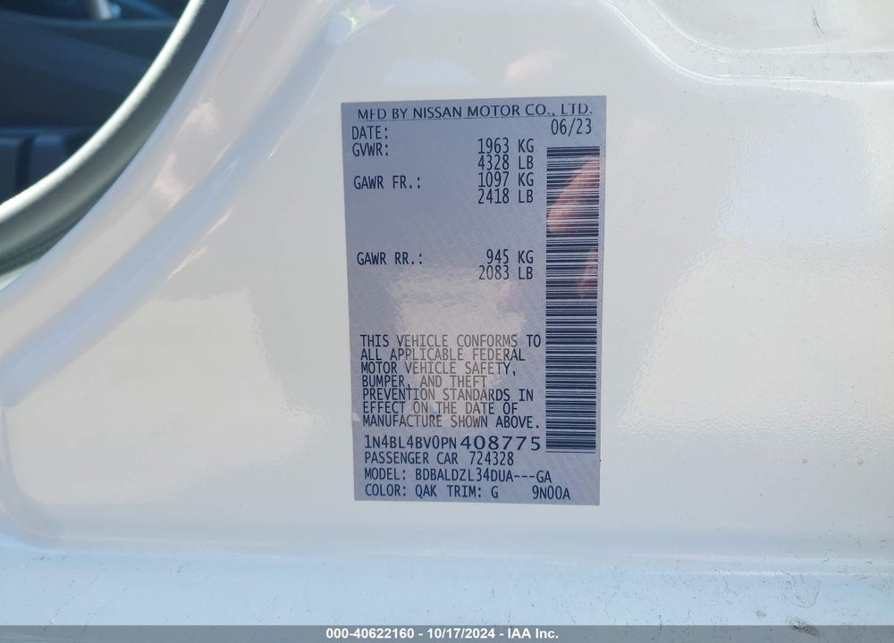 2023 NISSAN ALTIMA S FWD VIN: 1N4BL4BV0PN408775