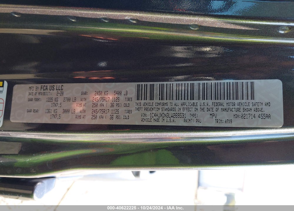 2020 JEEP WRANGLER UNLIMITED SPORT S 4X4 VIN: 1C4HJXDN3LW269531