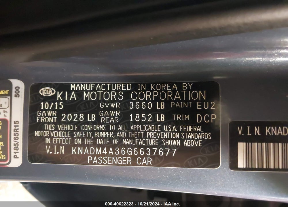 2016 KIA RIO LX VIN: KNADM4A36G6637677