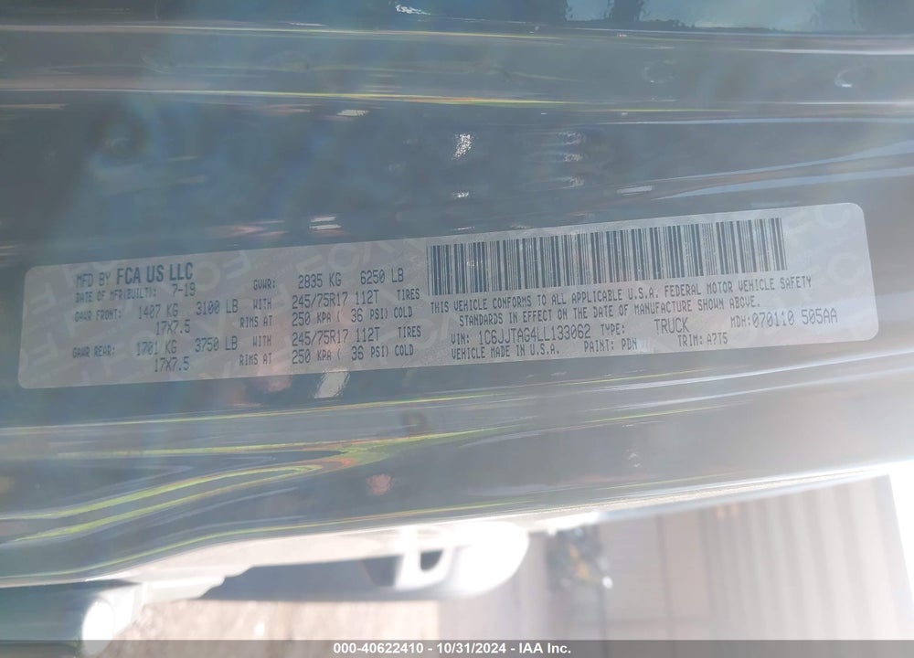 2020 JEEP GLADIATOR SPORT S 4X4 VIN: 1C6JJTAG4LL133062