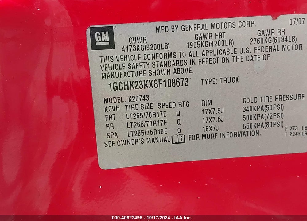2008 CHEVROLET SILVERADO 2500HD LTZ VIN: 1GCHK23KX8F108673