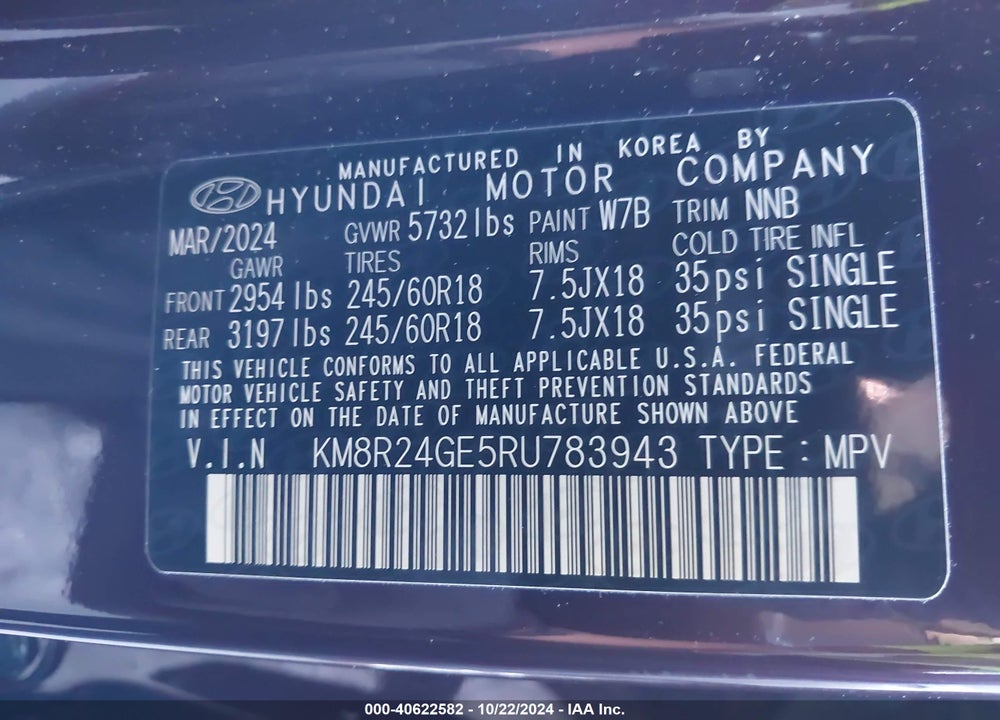 2024 HYUNDAI PALISADE SEL VIN: KM8R24GE5RU783943