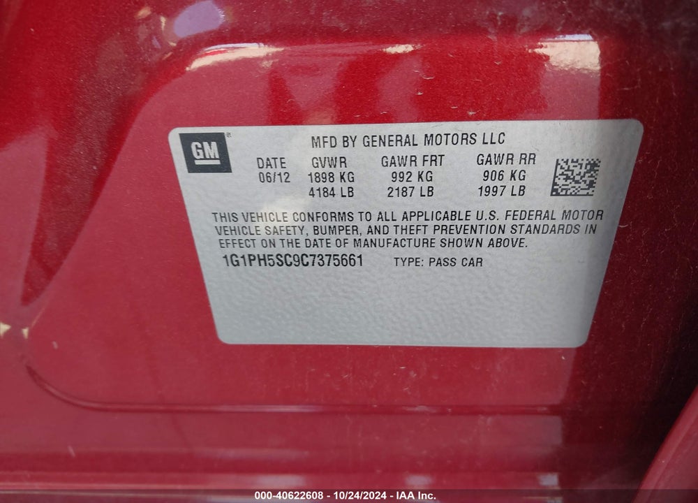 2012 CHEVROLET CRUZE LTZ VIN: 1G1PH5SC9C7375661