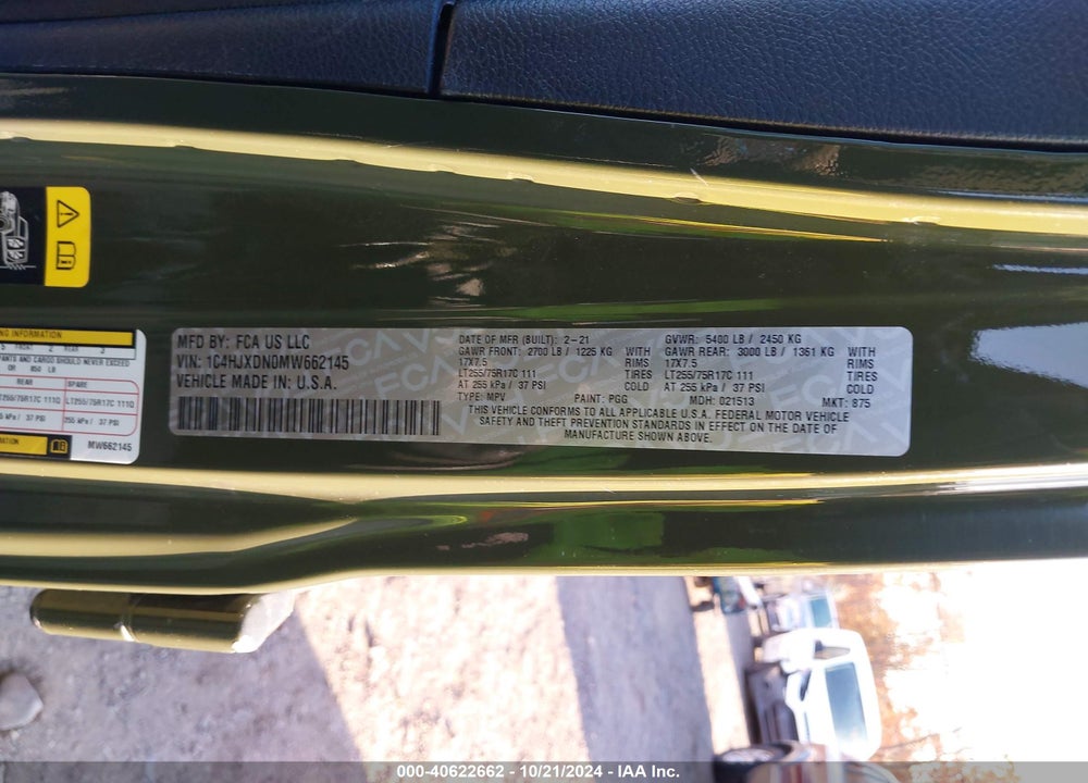 2021 JEEP WRANGLER UNLIMITED WILLYS 4X4 VIN: 1C4HJXDN0MW662145