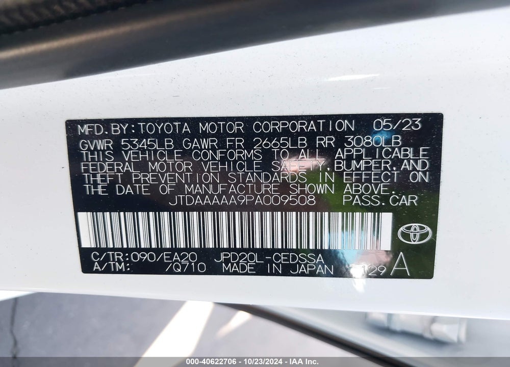 2023 TOYOTA MIRAI XLE VIN: JTDAAAAA9PA009508