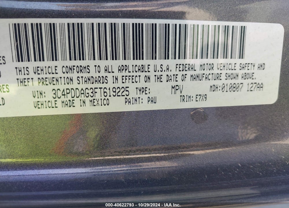 2015 DODGE JOURNEY SE VIN: 3C4PDDAG3FT619225