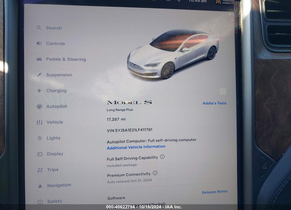 2020 TESLA MODEL S LONG RANGE DUAL MOTOR ALL-WHEEL DRIVE/LONG RANGE PLUS DUAL MOTOR ALL-WHEEL DRIVE VIN: 5YJSA1E21LF411791