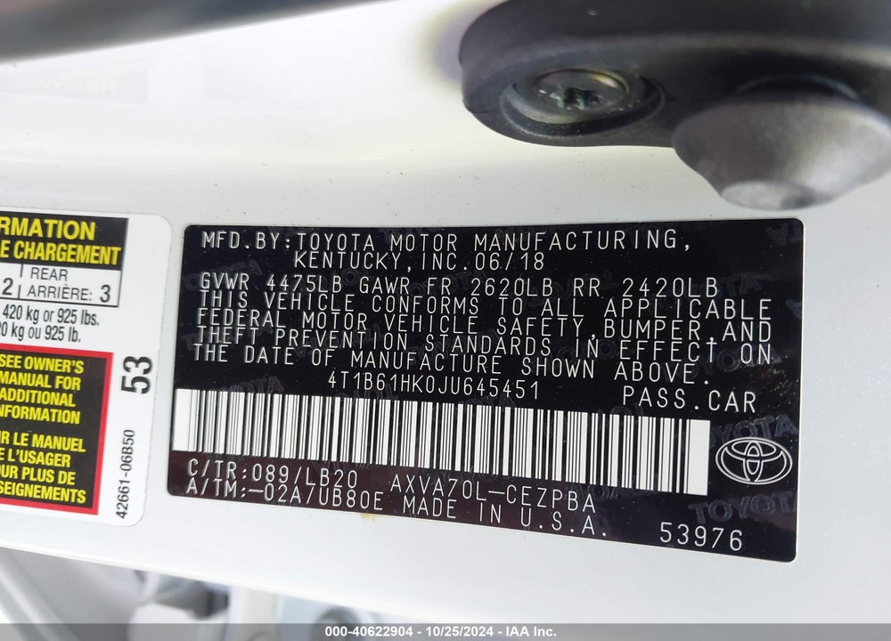 2018 TOYOTA CAMRY XSE VIN: 4T1B61HK0JU645451