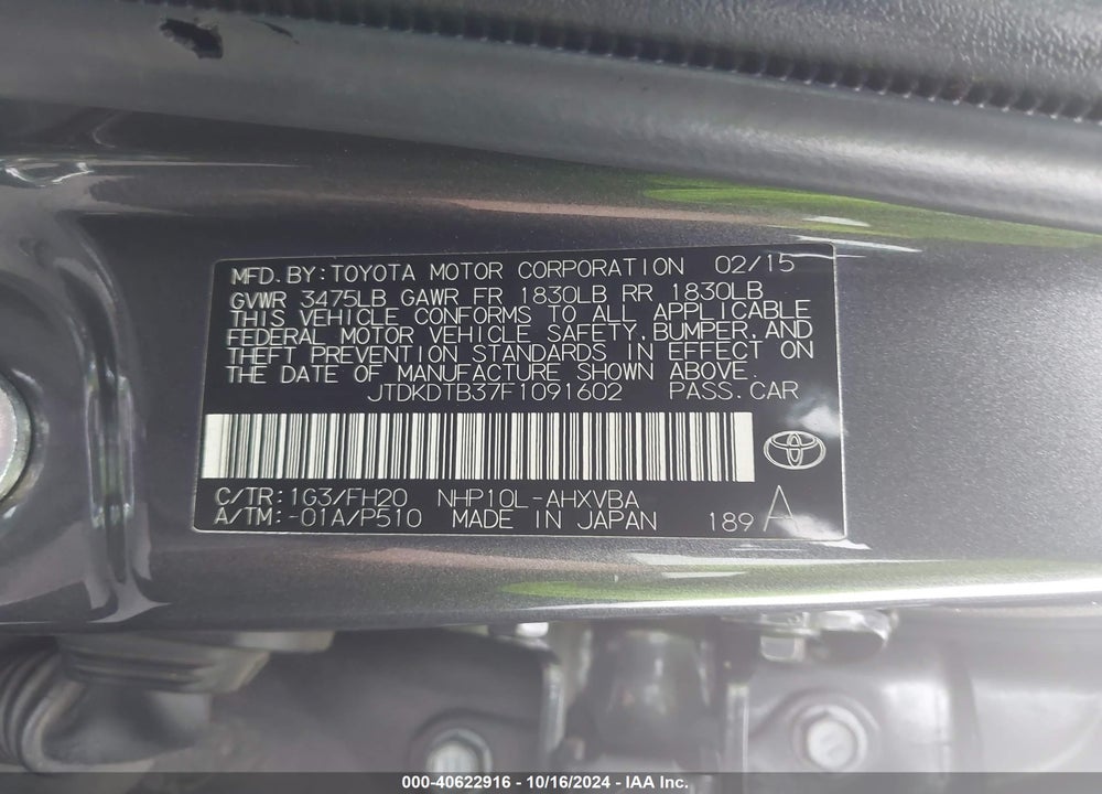 2015 TOYOTA PRIUS C ONE VIN: JTDKDTB37F1091602